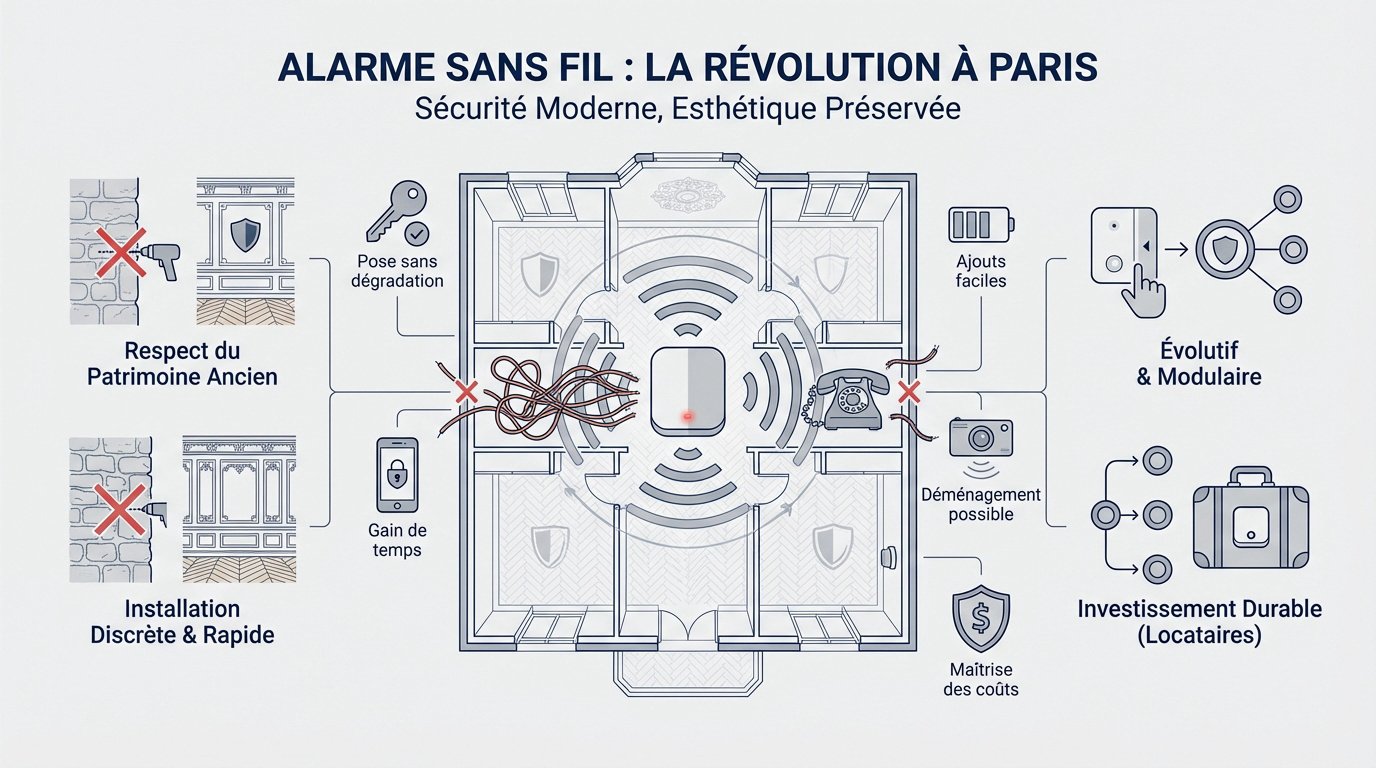 Alarme sans fil dans un salon parisien