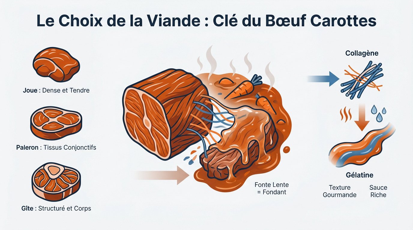 Morceaux de bœuf crus pour mijoté avec carottes