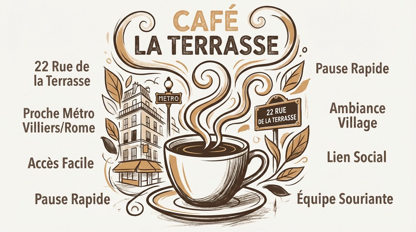 Croquis de la terrasse du Village Café à Paris 17