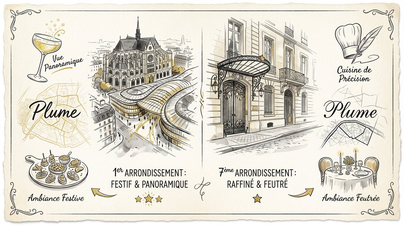 <strong>Vue panoramique</strong> sur les toits de Paris depuis un restaurant élégant »></p>
<h3><span class=