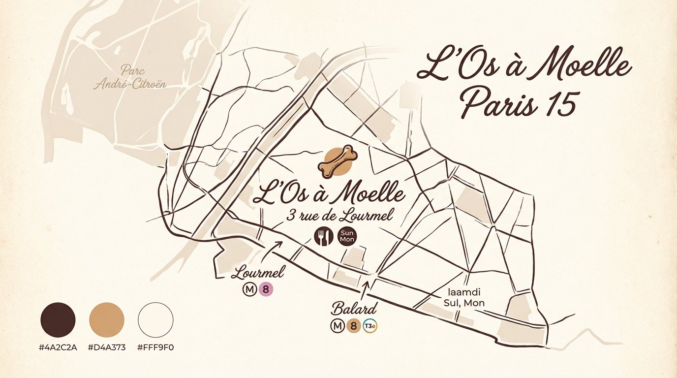 Carte du quartier Lourmel montrant l'emplacement du restaurant l'Os à Moelle à Paris 15