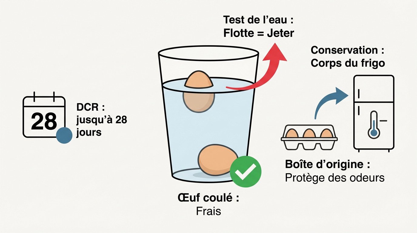 Guide visuel pour tester la fraîcheur des œufs dans l'eau