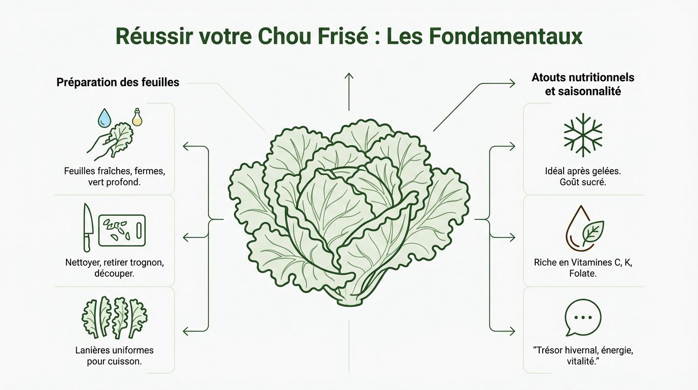 Préparation de feuilles de chou frisé frais sur une planche à découper