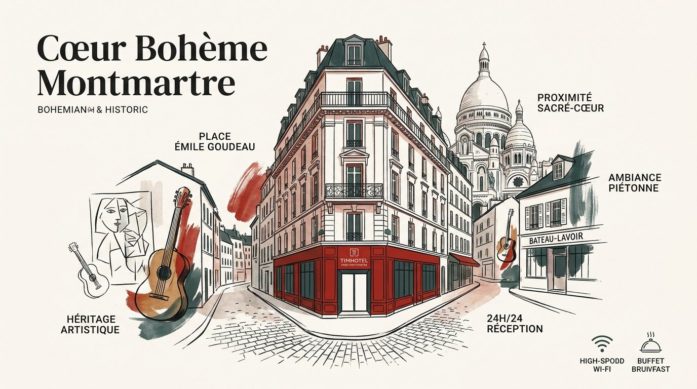 Vue artistique de l'hôtel Timhotel Paris Montmartre près du Sacré-Cœur