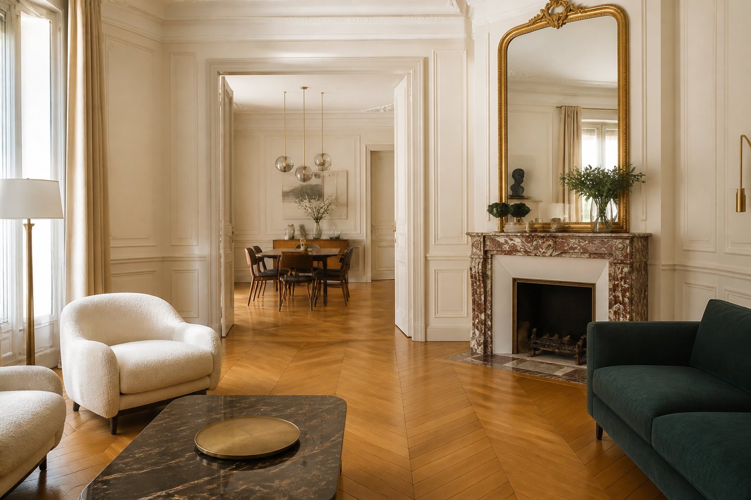 Les 3 codes de la décoration intérieure : parquet, moulures et cheminées
